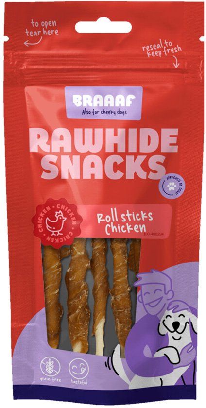 Braaaf Hondensnack Rol Sticks Kip 12 cm - 10 x 80 gr