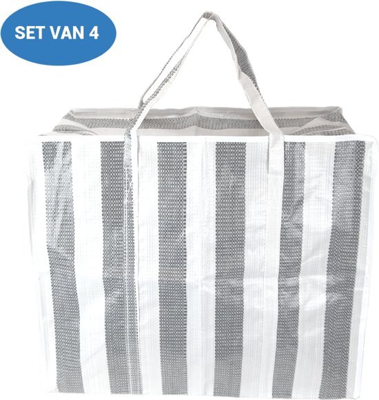 Vannons - XL Opbergtas - Big Shopper - Reistas Extra Groot - Grote Booschappentas - 75 Liter - Grijs Wit - Set van 4