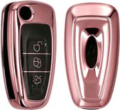 kwmobile autosleutel hoesje geschikt voor Ford 3-knops inklapbare autosleutel hoes - TPU autosleutel behuizing - Beschermende auto sleutel case - Sleuteletui in hoogglans roségoud