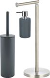 Spirella Badkamer accessoires set - WC-borstel/zeeppompje/rollenhouder - metaal/porselein - donkergrijs