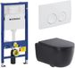 Geberit QeramiQ Dely Swirl Toiletset - 36.5x53cm - Geberit UP100 inbouwreservoir - 35mm zitting - witte bedieningsplaat - ronde knoppen - mat zwart