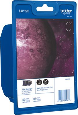 Brother LC-1220BKBP2 - Zwart - 2 stuks - Inktcartridge