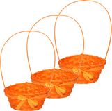Merkloos / Sans marque Excellent Houseware Rieten mandje met hengsel - 3x stuks - oranje - 21 x 39 cm