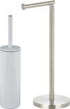 Spirella Badkamer accessoires set - WC-borstel/toiletrollen houder - metaal - ivoor wit/zilver