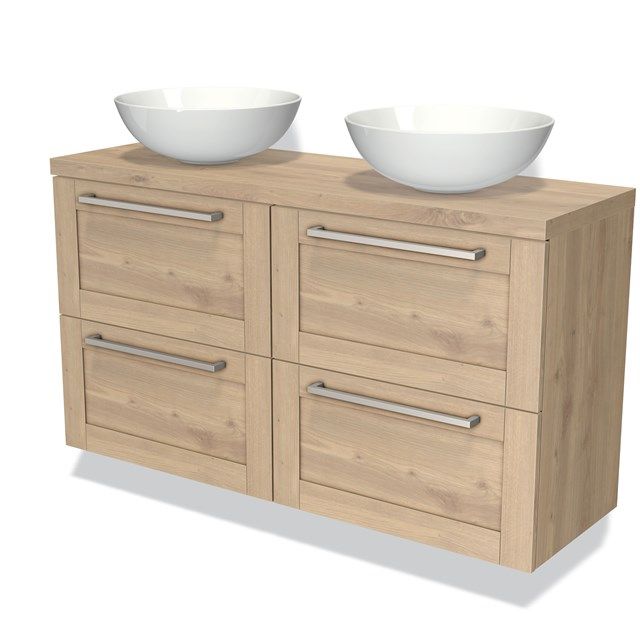 Maxaro Badkamermeubel voor Waskom 120cm Modulo Plato Slim Lichtbruin Eiken 4 Lades Kader