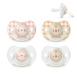 Suavinex, Set van 4 fopspenen voor baby's, 6/18 maanden, lichtgevende fopspeen ideaal voor nacht, met symmetrische SX Pro siliconen fopspeen omkeerbaar, zacht en zacht, Night and Day, beige en roze