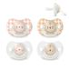 Suavinex, Set van 4 fopspenen voor baby's, 6/18 maanden, lichtgevende fopspeen ideaal voor nacht, met symmetrische SX Pro siliconen fopspeen omkeerbaar, zacht en zacht, Night and Day, beige en roze