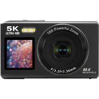 Aiorber 5K digitale camera, 80 MP, 18x zoom, dubbel scherm, WLAN, Ultra HD, zwart