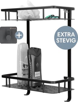 W&Z Zelfklevend Doucherek 2 Laags - Zwart - Ophangbaar - Aluminium