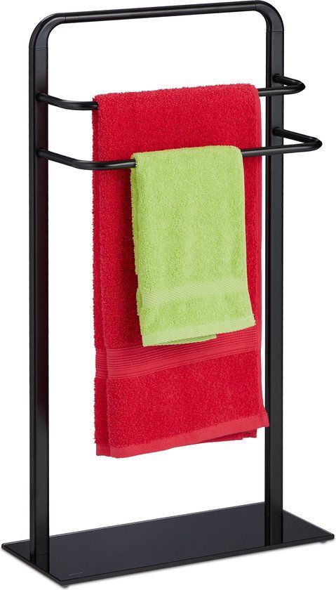 Relaxdays Handdoekrek Badkamer Zwart - Stalen Handdoekhouder Staand - Handdoekstandaard