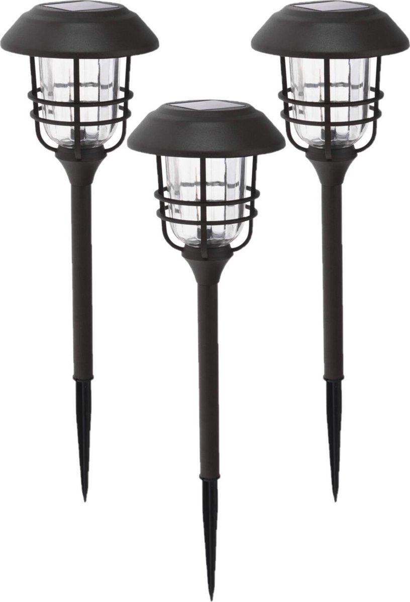 Garden Pro Set van 3x stuks solar tuinlampen/prikspots op zonne-energie 59 cm - Prikspots tuinverlichting