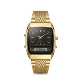 Vivva - Heren Horloge Analoog en Digitaal - Retro Vierkant Quartz Horloge - RVS Horlogeband - Goud - ROLOTIME