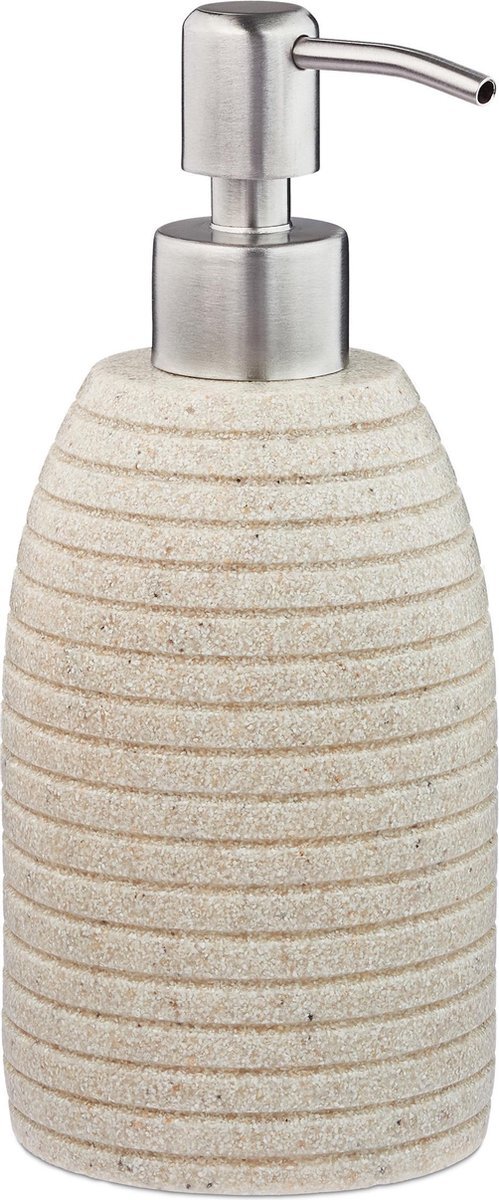 Relaxdays zeeppompje badkamer - zeepdispenser navulbaar - 300 ml - handzeeppompje - Zand beige, zilver