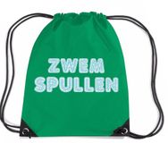 Bellatio Decorations Zwemspullen rugzakje - groen - nylon zwemtas - met rijgkoord - zwemles - sport - kinderen en volwassenen