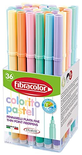 FIBRACOLOR 10550SW036BA Colorite Pastel doos 36 stuks, elk 6 pastelkleuren, fijne punt, super wasbaar