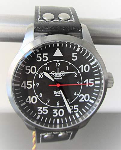 IMC Manufactoria IMC C-160 pilotenhorloge voor heren, transall zilver, polshorloge, lederen armband, behuizing van roestvrij staal