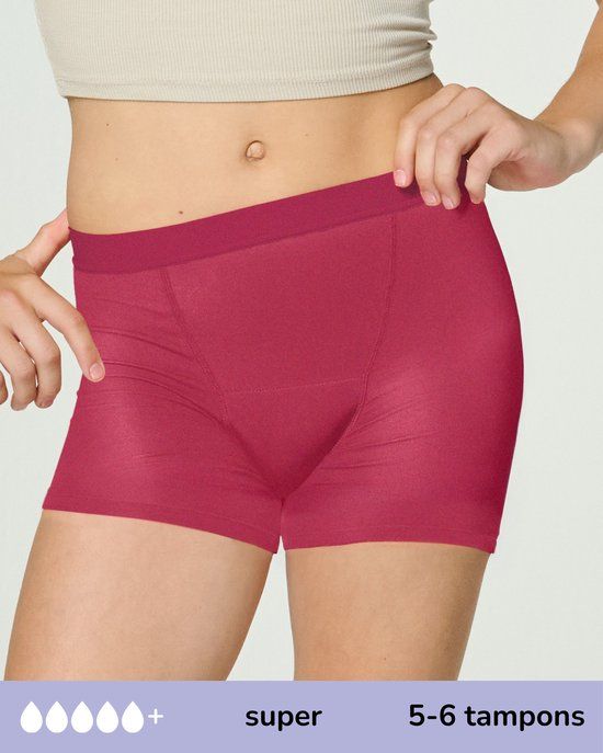 Moodies Undies Moodies menstruatie ondergoed tiener - Bamboe Boyshort - super kruisje - maat 140-146 (XXS) - ruby roze