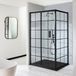Hudson Reed Douchedeur Hoekmontage Zwart Rasterpatroon en Antraciet Steenlook Douchebak | 170cm x 90cm | Barq