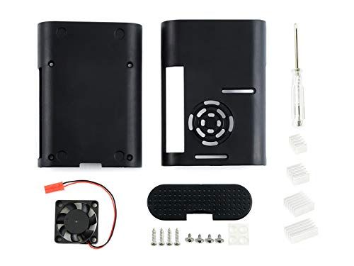 Waveshare Raspberry Pi 4 Black ABS Case with Cooling Fan Heat Sinks and Rubber Feet