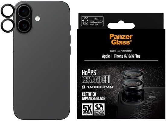 PanzerGlass Hoops Ceramic Camera Lens Protector geschikt voor Apple iPhone 16 Pro / 16 Pro Max