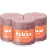 Bolsius - Rustieke stompkaars XXL - Oud Roze - 3 stuks - Brandtijd van 62 uur