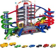 Majorette Super City Garage, 2 niveaux avec effets sonores et lumineux, incluant 6 véhicules en métal et 1 train - 128 x 78 x 73 cm