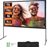 VEVOR Projectiescherm met Standaard 100 Inch HD 4K Outdoor Indoor Projectiescherm Snel Opvouwbaar Draagbaar Filmscherm 16:9 Zwart
