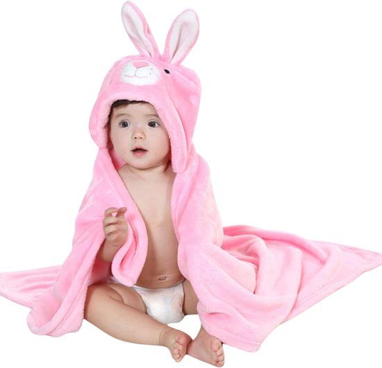 BoefieBoef 2-in-1 Fleece Badcape & Wikkeldeken - Roze Konijn - Baby/Peuter