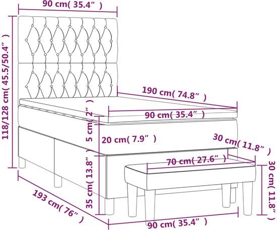 vidaXL Boxspring met matras - stof - crèmekleurig - 90x190 cm