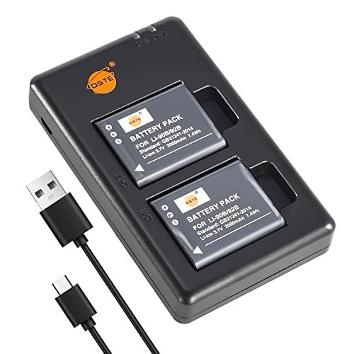DSTE 2PCS LI-90B LI-92B (2000mAh/3,7V) batterijlader compatibel voor Olympus SH-1, SH-50, iHS SH-60, SP-100, SP-100EE, Tough TG-6, TG-1, iHS Tough TG-2, iHS Tough TG-3, XZ-2 iHS camera