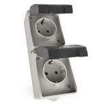 EMOS - 2-voudig geaard stopcontact met klapdeksels - opbouw voor verticale wandmontage - geschikt voor vochtige ruimtes en buiten, 250 V~/16 A max., beschermingsklasse IP44/IP54 - Schuko, kunststof