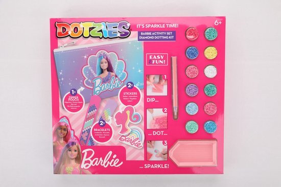 Diamond Dotz DTZ10.011 Originele 5D Diamond Painting Dots Set Barbie met 5 motieven: 1 mapje, 2 armbanden 21 x 2 cm, 2 stickers/stickers, DIY diamant complete set voor kinderen vanaf 6 jaar, roze