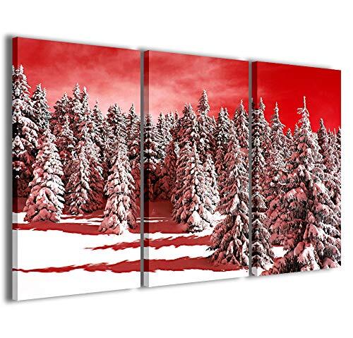 Stampe su Tela Kunstdruk op canvas, Snowy Forest bos besneeuwd, moderne foto's van 3 panelen, klaar om op te hangen, 100 x 70 cm
