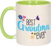 Bellatio Decorations Cadeau koffie/thee mok voor oma - groen/blauw - beste oma - keramiek - 300 ml
