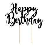 Taartopzetstuk Happy Birthday Taartopzetstuk, opschrift, taartdecoratie 'Veel wensen' voor feestjes, verjaardagsfeest, kinderen, dames, zwart