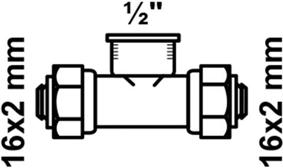 KIRCHHOFF MS T-stuk, blanco, 16 mm x 1/2"BI x 16 mm, knelfitting voor meerlagen buis