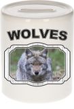 Bellatio Decorations Shoppartners Bv Dieren liefhebber wolf spaarpot 9 cm jongens en meisjes - keramiek - Cadeau spaarpotten wolven liefhebber