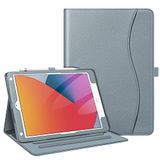 Fintie Hoesje voor iPad 9e/8e/7e generatie (2021/2020/2019) 26,9 cm - Hoekbescherming] Multi-hoek kijkstandaard Cover met zak en potloodhouder, Auto Sleep Wake, Cloudy Blue