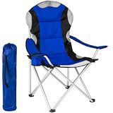 BAKAJI Opvouwbare Camping Stoel Gewatteerde Met Tas Camping Zeestoel Strand Vissen Outdoor Staal En Polyester Met Deurcompartiment Drankjes en Smartphone (blauw)