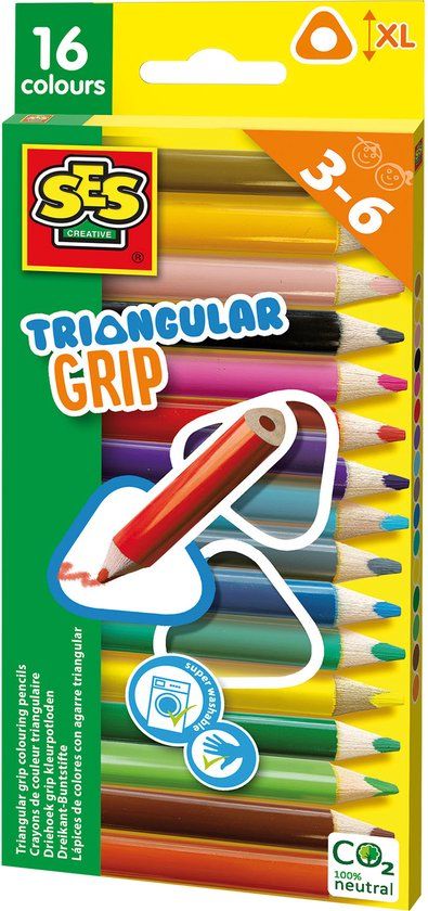 SES - Driehoek Grip Kleurpotloden - 16 Kleuren - Ergonomisch - 10mm Punt