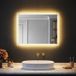 Sirhona Miroir de salle de bain 90x70 cm avec éclairage LED, miroir cosmétique mural, lumière à trois couleurs et fonction anti-buée