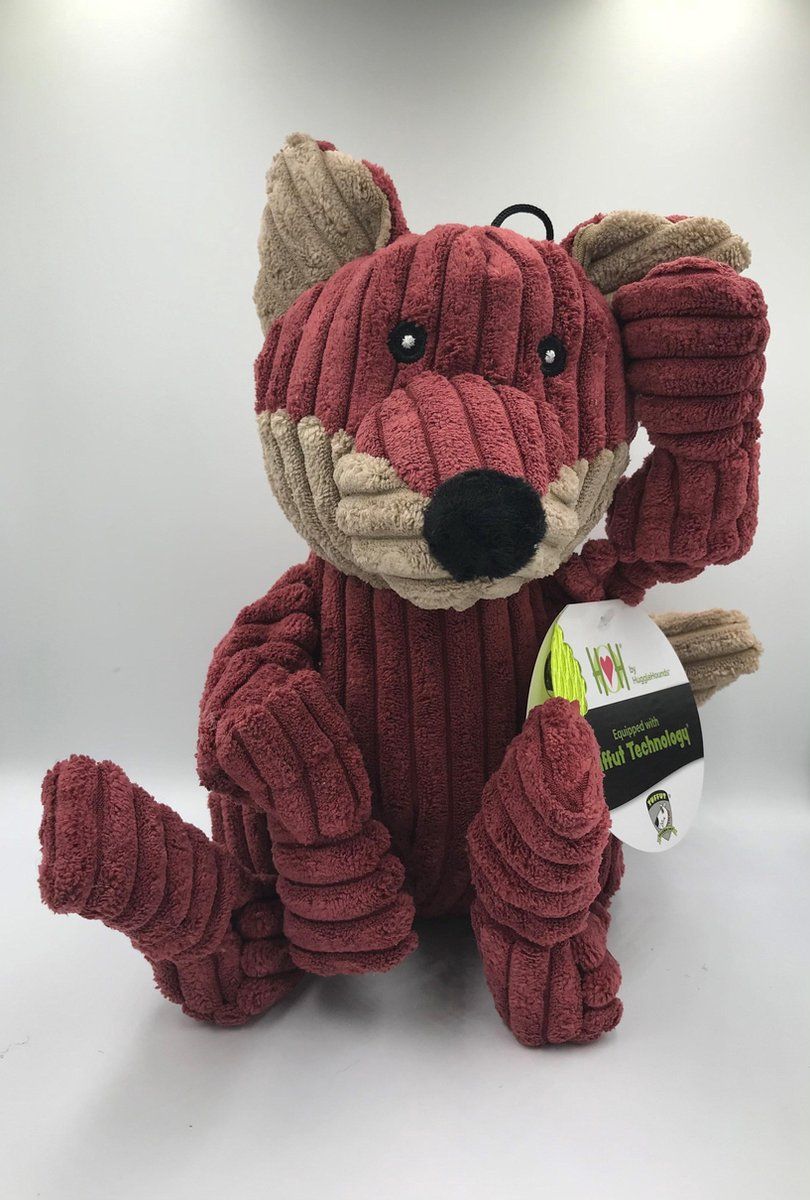 HuggleHound Fox Knottie Large Rood&Zwart - Hondenspeelgoed - 36x20x15 cm