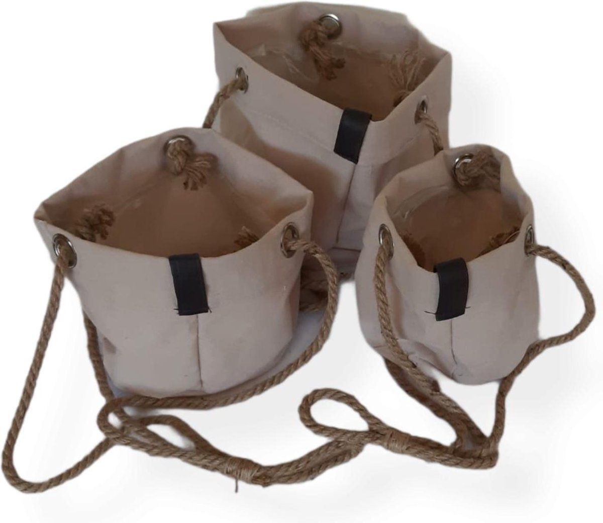 hunta Plantenhanger - Mand - Textiel - Hangmand aan touw - Plantenzak - Planten pot - Oud Roze - 18cm