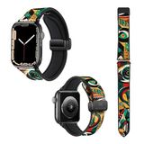 Horlogebandje Apple Watch Horlogebandje 22 mm Siliconen & Leer Afrikaans Patroon