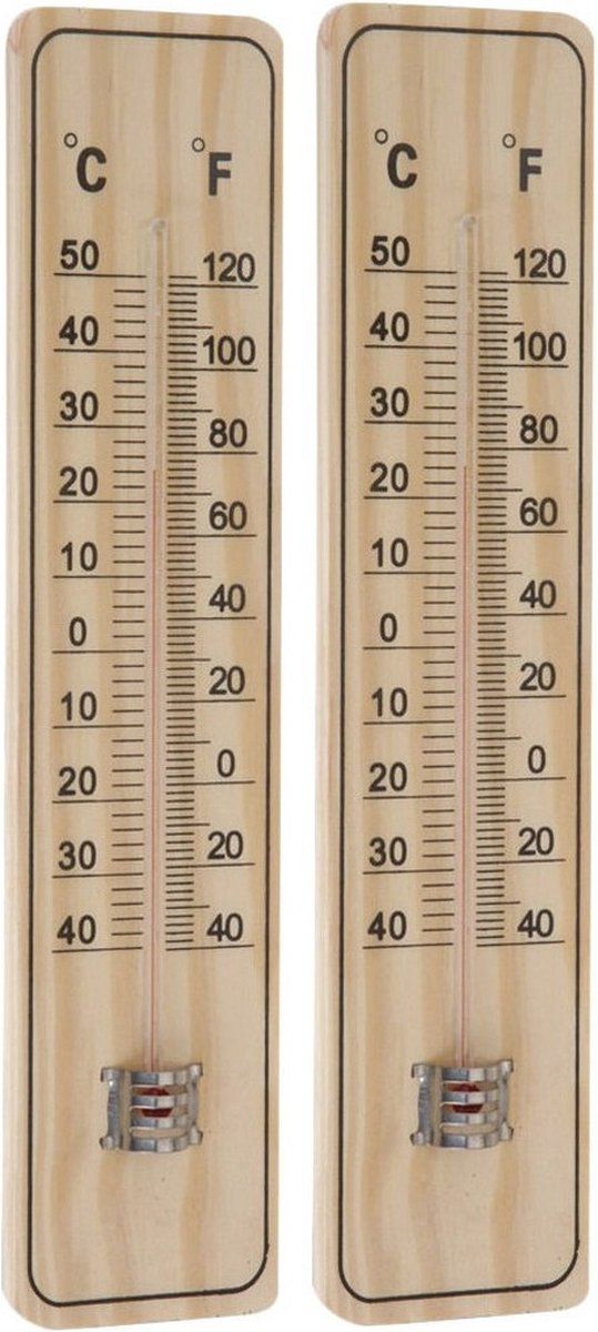 Garden Pro Set van 2x stuks binnen/buiten thermometers hout 22,5 x 5 cm - Temperatuurmeters