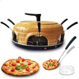 AG280 6-Person Electric Pizza Oven with Handmade Glazed Terracotta Dome and 6 Spatulas