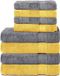 Komfortec Handdoekenset – Set van 8 - 4x Handdoek 50x100 cm en 4x Badhanddoek 70x140 cm - 100% Katoen - Antraciet & Geel