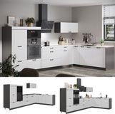 Vicco Hoekkeuken Fame-Line, Wit Landhuis/Antraciet, 347 x 207 cm zonder werkblad