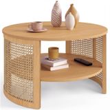 IDMarket - EDHEN Table basse ronde 70 cm, effet rotin naturel et bois
