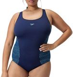 Speedo Plus Size Placement Medalist 1 Piece Dames Sportbadpak - Badpak Dames Grote Maten - Vormvast Zwempak Dames - Sportbadpak Dames met Medalist-rug - Marine/Blauw - 52
